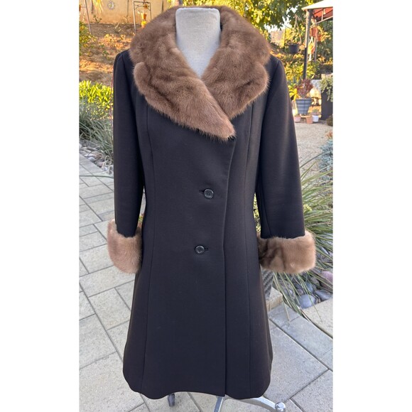 Heavy, Brown Vintage Coat with Fur Trim 1940s, 1950s - Picture 1 of 8